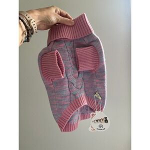 Pastel Pink Dog Sweater Space Dye Cable Knit Pet Puppy Turtleneck Size M NEW